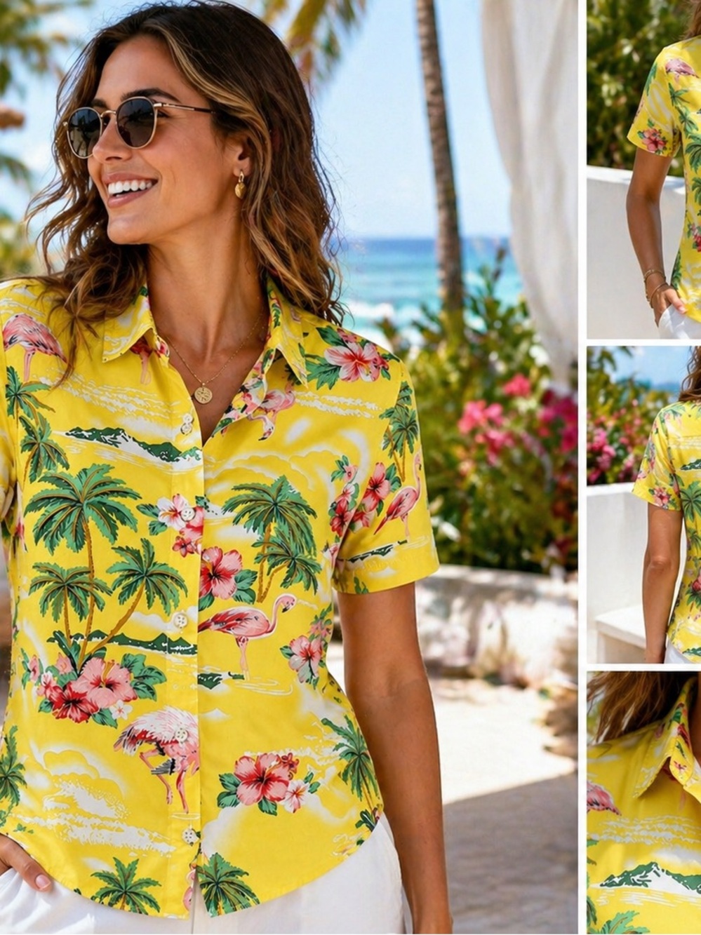 Tropical Flamingo Hawaiian Shirt XL | Resort Vacation Cruise Beach Button Up Top